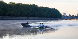 Scullers on the river at Putney at dawn